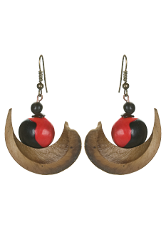 Bijou en graines naturelles : Boucles d'oreilles modèle LUNE Noir et Rouge  0