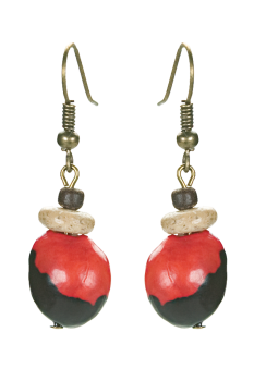 Bijou en graines naturelles : Boucles d'oreilles modèle CACONNIER Noir et Rouge 0