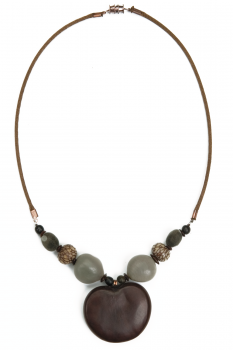 Bijou en graines naturelles : Collier modèle PETIT ENTADA Gris  0