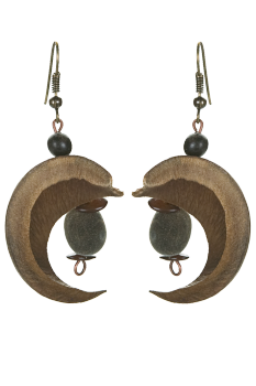 Bijou en graines naturelles : Boucles d'oreilles modèle LUNE Grise  0