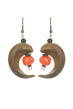 Bijou en graines naturelles : Boucles d'oreilles modèle LUNE Orange  0