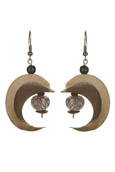 Bijou en graines naturelles : Boucles d'oreilles modèle LUNE Marbré  0