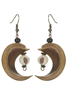 Bijou en graines naturelles : Boucles d'oreilles modèle LUNE Crème 0