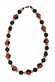 #CRASGCS - Collier modèle GROS ORMOSIA COCO Noir et Rouge et SAVONNETTE