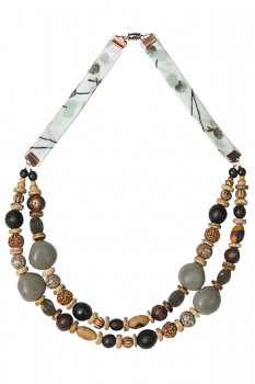 Bijou en graines naturelles : Collier modèle DOUBLE MIX GRIS 0