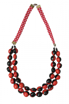 Bijou en graines naturelles : Collier modèle DOUBLE ORMOSIA ROUGE ET NOIR 0