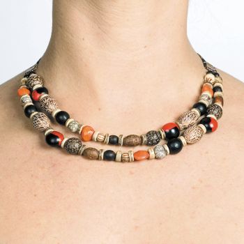 Bijou en graines naturelles : Collier modèle DOUBLE MIX ROUGE 0