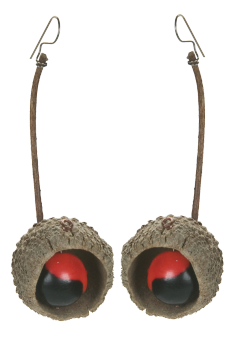 Bijou en graines naturelles : Boucles d'oreilles modèle CUPULE ENTIER Noir et Rouge 0
