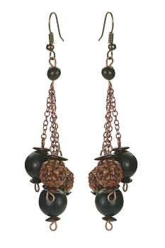 Bijou en graines naturelles : Boucles d'oreilles modèle PENDANT Noir et Caramel 0