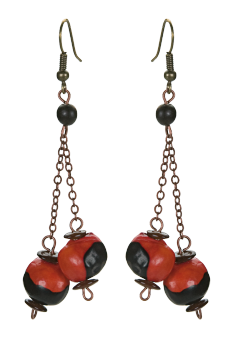 Bijou en graines naturelles : Boucles d'oreilles modèle PENDANT Noir et Rouge 0