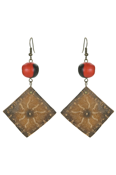 Bijou en graines naturelles : Boucles d'oreilles modèle CALEBASSE GRAVEE Noir et Rouge 0