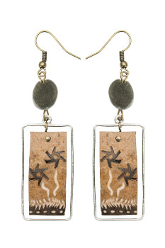 Bijou en graines naturelles : Boucles d'oreilles modÃ¨le CALEBASSE CADREE Grise 4 0