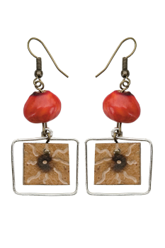 #BOKMCRS - Boucles d'oreilles modèle CALEBASSE CADREE Rouge 3