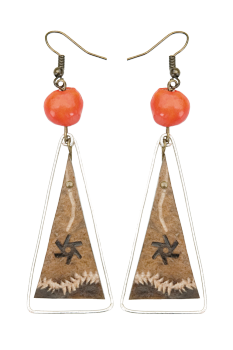 Bijou en graines naturelles : Boucles d'oreilles modèle CALEBASSE CADREE Rouge 4 0