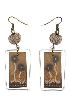 Bijou en graines naturelles : Boucles d'oreilles modÃ¨le CALEBASSE CADREE MarbrÃ© 4 0